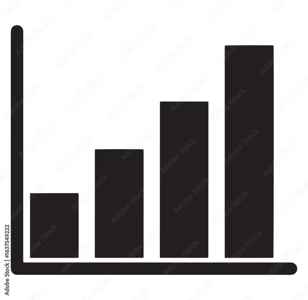 Ascending bar graph icon showing growth and progress representing data visualization Ascending bar graph icon showing growth and progress representing data visualization