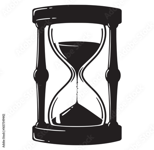Elegant black and white hourglass illustration depicting the concept of time and passing moments