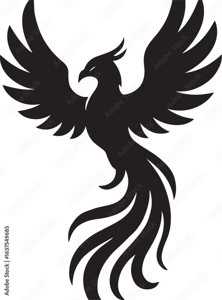 Obraz premium Mythical phoenix silhouette rising in flight on white background