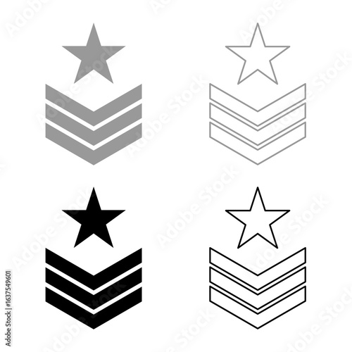 Army chevron military rank insignia badge symbol sign petty officer set icon grey black color vector illustration image solid fill outline contour line thin flat style
