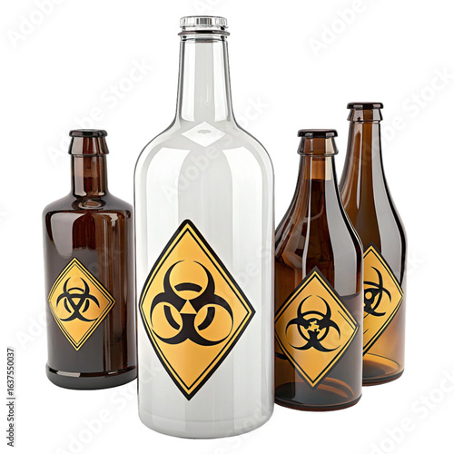 Warning bottles with biohazard symbol convey danger and caution for hazardous materials