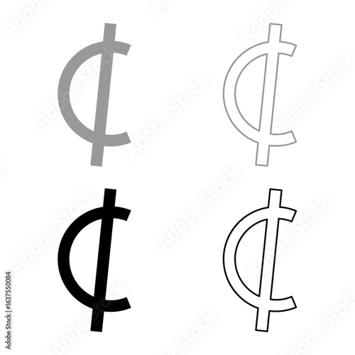 Sedi symbol sign Ghana currency money set icon grey black color vector illustration image solid fill outline contour line thin flat style