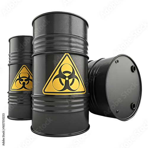 Hazardous waste barrels with biohazard symbol signify danger and critical safety protocols