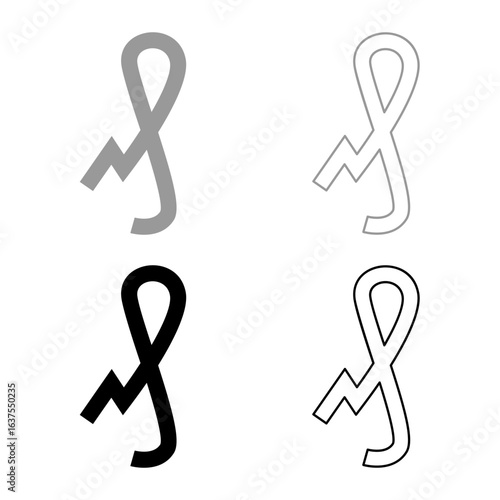 Pfennig German penny sign glyph money symbol set icon grey black color vector illustration image solid fill outline contour line thin flat style