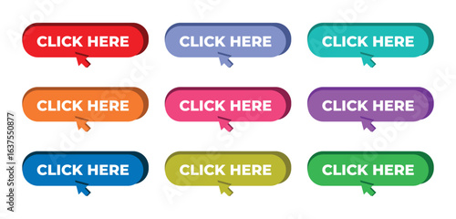 Collection of Colorful Click Here Buttons with Mouse Cursors
