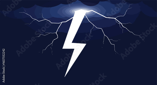Lightning strikes the sky. Thunder rolls and rain pours on a dark and stormy night