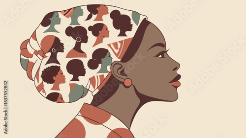 Powerful African Woman Profile with Diverse Female Silhouettes.