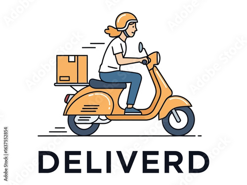 Speedy Delivery: A dynamic illustration captures a delivery person zipping through the city streets on a scooter, a package securely stowed, symbolizing efficiency and rapid service.
