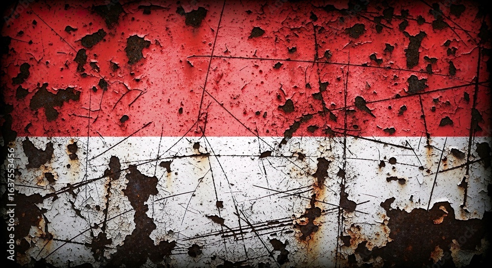 Fototapeta premium Distressed Indonesia Flag Grunge Texture on Corroded Metal Surface Background
