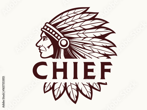 Vintage Profile of a Native American with a Bold Headdress