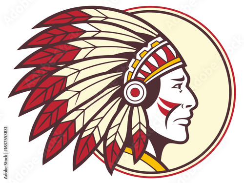 Vintage Profile of a Native American with a Bold Headdress