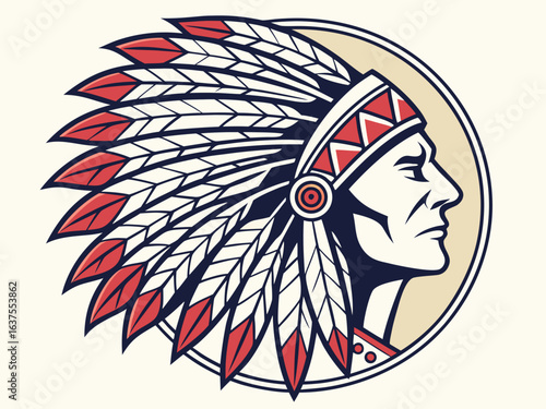 Vintage Profile of a Native American with a Bold Headdress