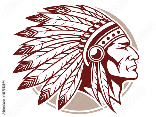 Vintage Profile of a Native American with a Bold Headdress