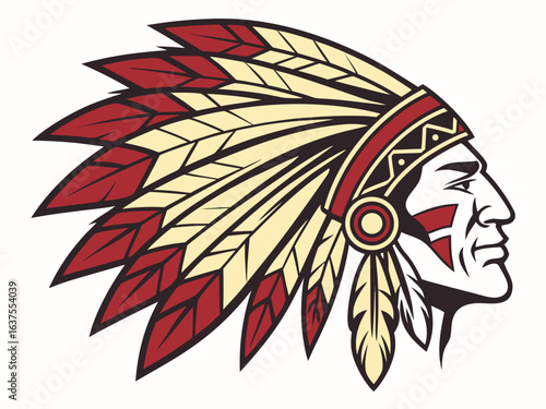 Vintage Profile of a Native American with a Bold Headdress