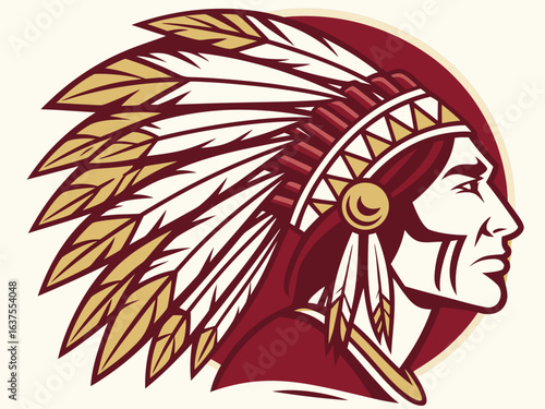 Vintage Profile of a Native American with a Bold Headdress