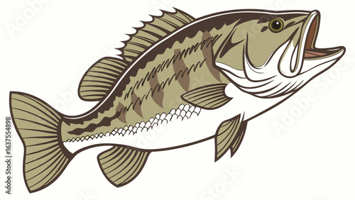 Stylized Largemouth Bass with Open Mouth Illustration.