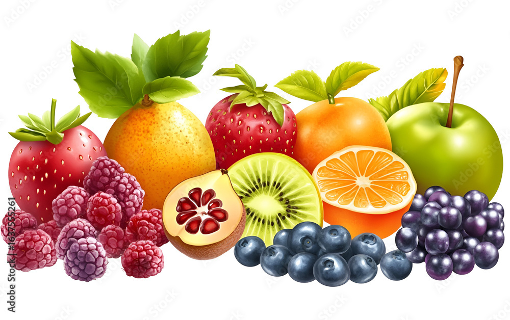Fresh fruits assortment isolated on transparent background Fresh fruits assortment isolated on transparent background