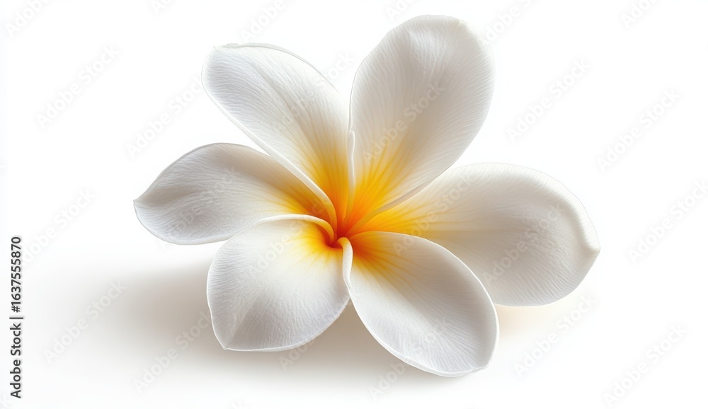 Naklejka premium Elegant white flower with yellow accents on a pure white background for nature and beauty themes