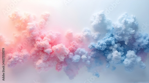 Abstract pastel clouds in pink and blue on a white background