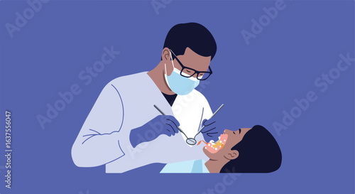 Professional dental care in action dentist examines the patient's oral health