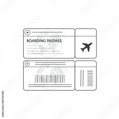 Minimalist Boarding Pass Vector with Globe Background and Airplane Icon
