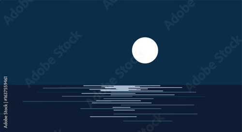 Night seascape with a luminous full moon casting light across a calm ocean surface