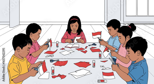 Children Crafting Indonesian Flags