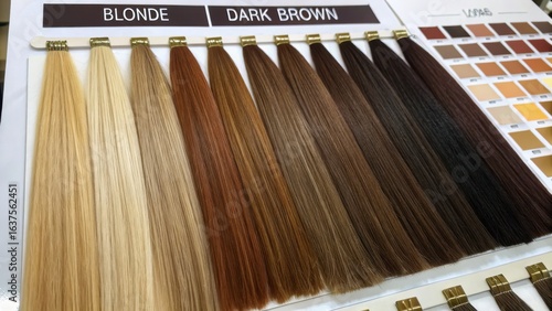 Hair Color Samples Display with Various Shades from Blonde to Dark Brown