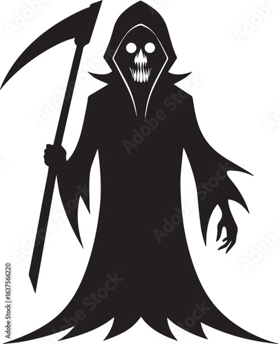  Silhouette art illustration design of a grim reaper holding a long scythe halloween icon