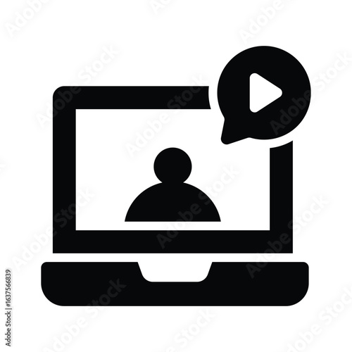 A glyph style icon of tutorial video screen