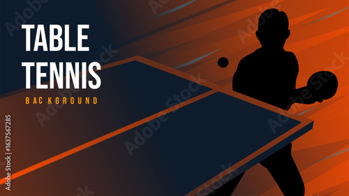 Dynamic Table Tennis Silhouette Background. Energetic black player silhouette in smash action.