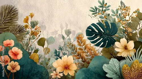 A beautiful and lush arrangement of various tropical plants flowers and leaves in a serene and natural setting