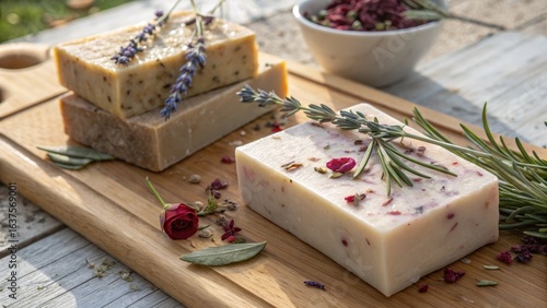 Handcrafted Natural Soap Bars with Lavender and Floral Accents