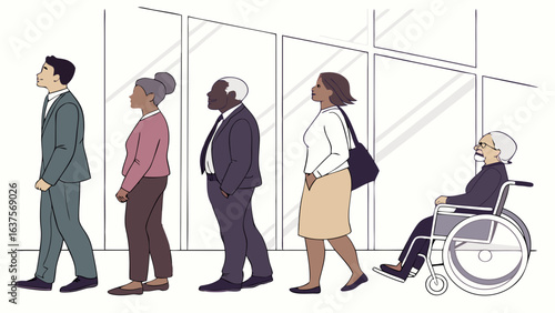 Diverse Business Professionals in a Line Including a Person in a Wheelchair.