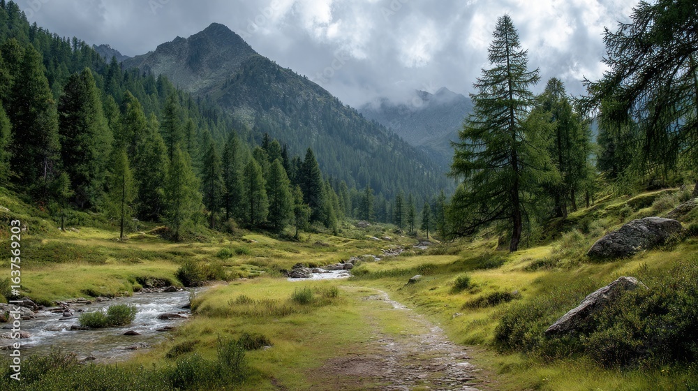 Fototapeta premium Mountain valley landscape with path