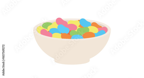Bowl of colorful sugary beans, with hues like pink, yellow, green, orange, and blue