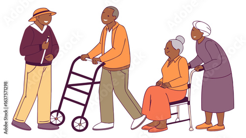 Elderly People with Mobility Aids and Support.