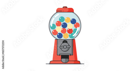 Red machine holding colorful gumballs in a clear globe on a white background