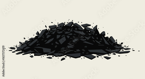 Pile of jagged dark shale and fragments displayed on a soft background