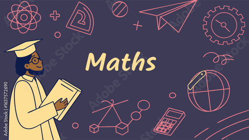 Illustration of a Graduate with Math Symbols and the Word Maths.