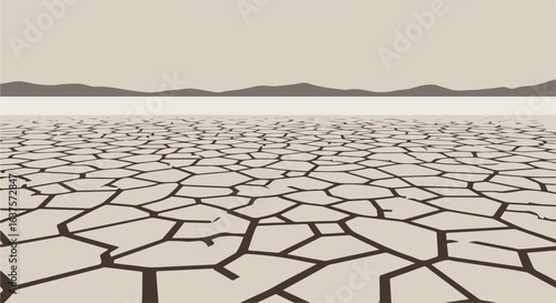 Cracked earth landscape illustration. Shades of brown, simple background