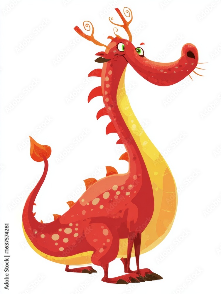 Obraz premium Cartoon cute dragon, childlike loong, happy auspicious dragon to celebrate the New Year.