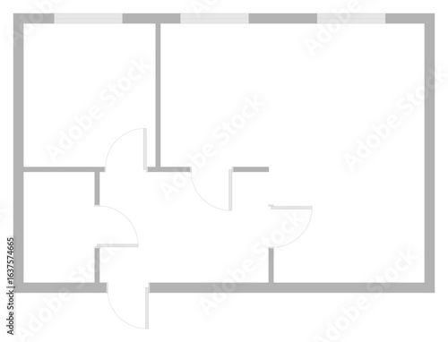 Architectural vector floorplan of unfurnished flat with black line drawing style. Home construction layout for apartment blueprint. Ideal for architecture design or interior planning concepts