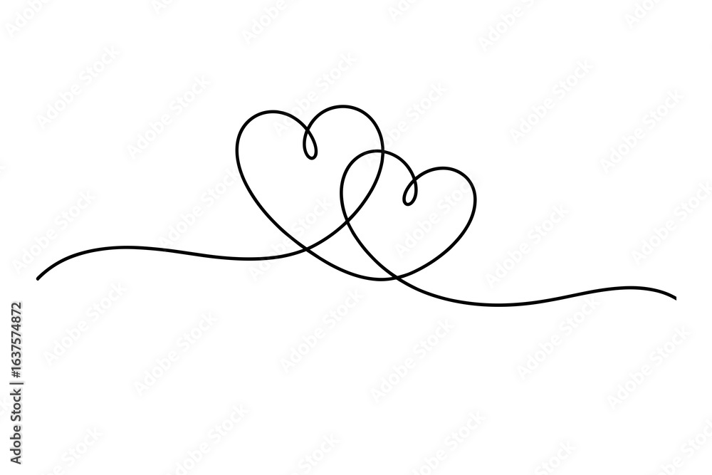 Fototapeta premium Two hearts continuous line drawing vector illustration