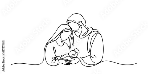 Holy family continuous line drawing vector illustration