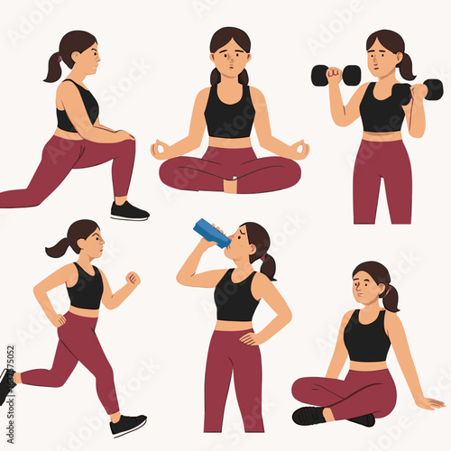 Collection of Woman Exercising in Various Fitness Poses