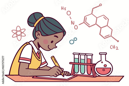 School Girl Studying Chemistry – Education Vector Illustration