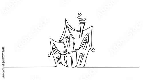 Whimsical crooked house continuous line drawing illustration