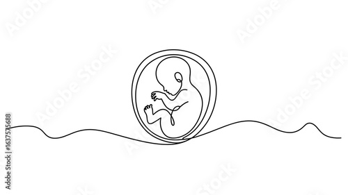 Fetus in womb continuous line drawing vector illustration