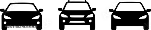 three black car icons, vector illustration, simple design, isolated on white background, monochrome, minimalist

